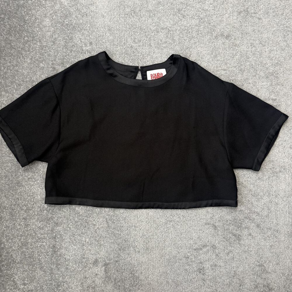 Solid & Striped Shirt Womens Small Black Short Sleeve Crop Top Satin Trim